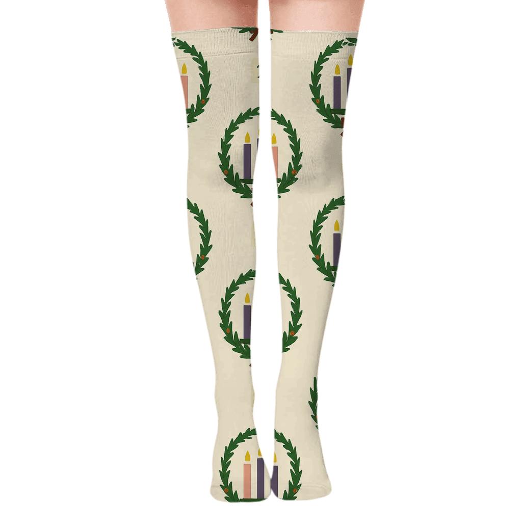 Wreath Band Repeat With Advent Candles Emblem custom over-the-knee socks