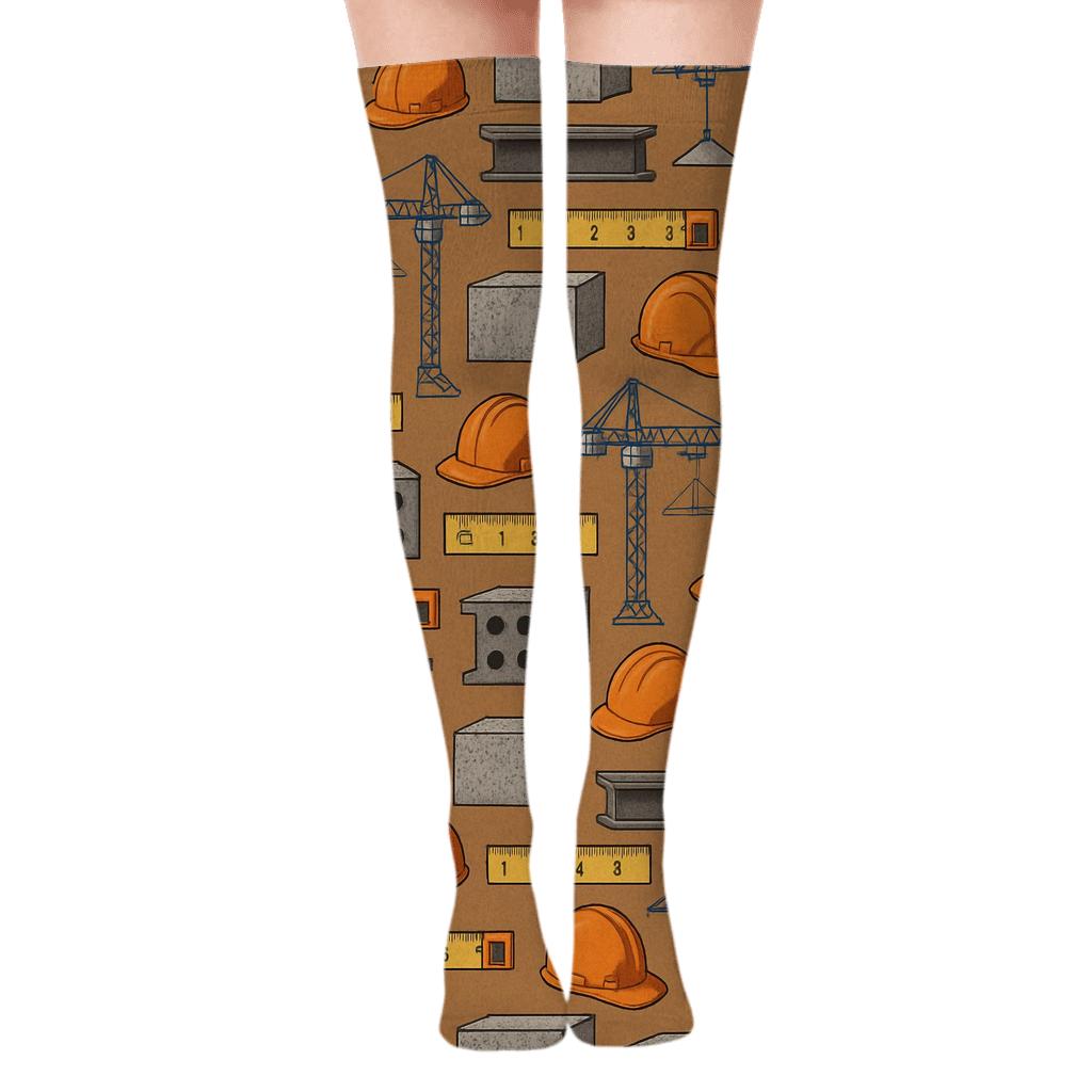 Civil Engineer Crane And Beam Patchwork unique graphic over-the-knee socks
