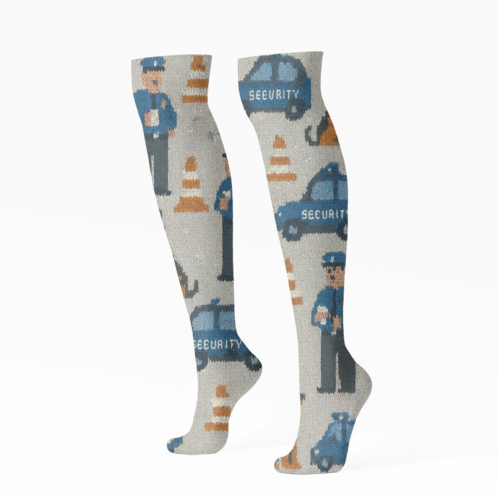 Checkpoint Coffee Parade With Security Guard Charm comfortable cotton knee-high socks