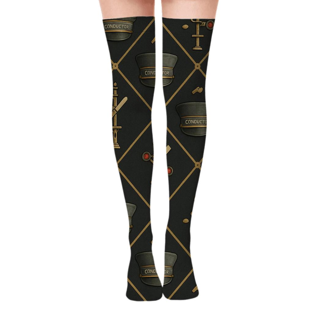 Train Conductor Signal Lattice In Aged Brass personalized over-the-knee socks