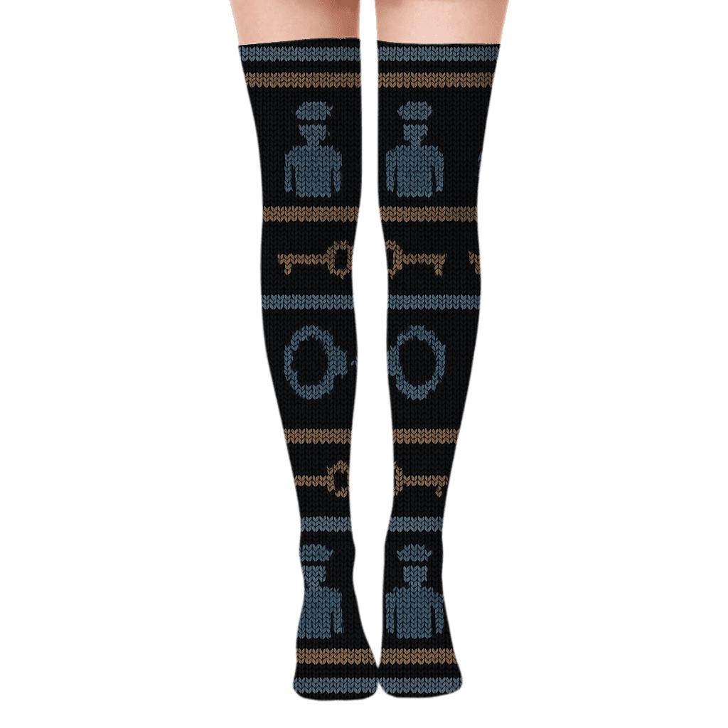 Prison Officer Stripe Banded Knit Illusion unique graphic over-the-knee socks