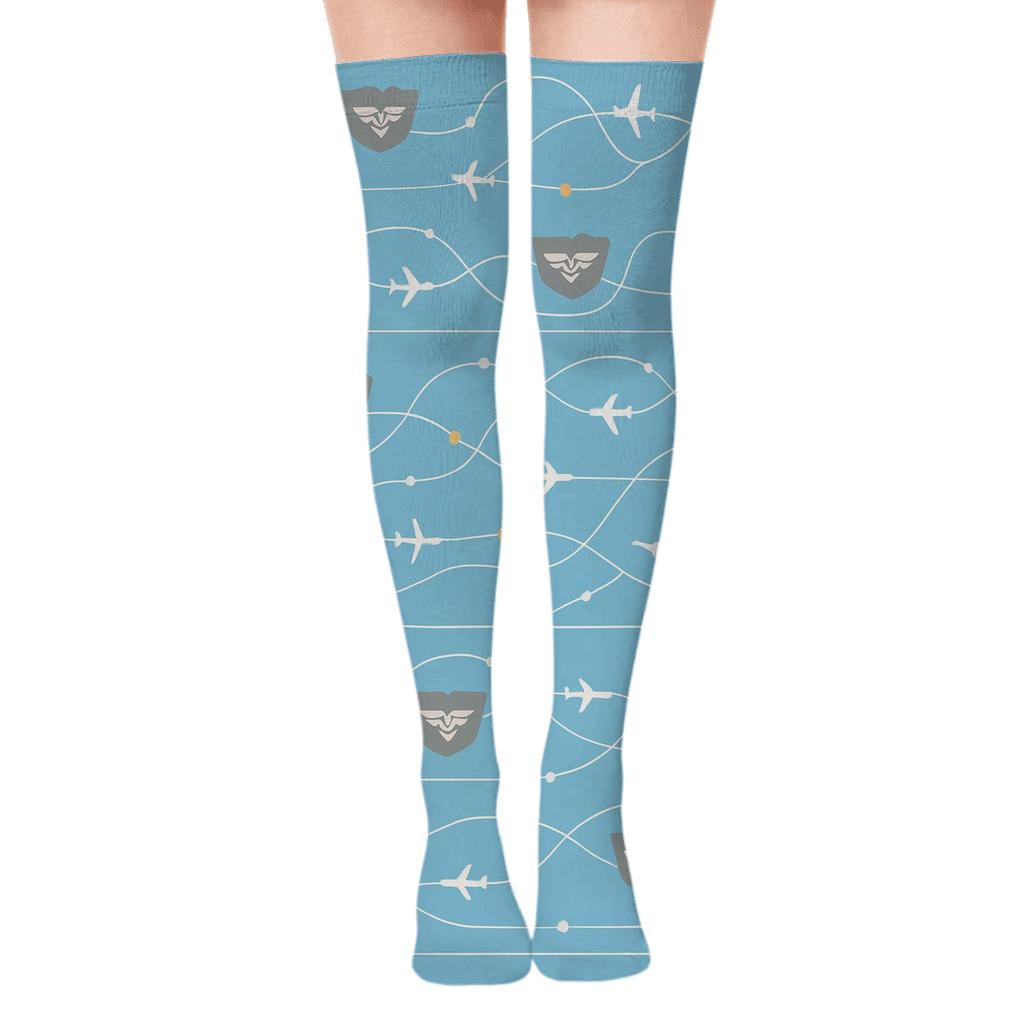 Route Map Bands With Flight Attendant Icons comfortable cotton over-the-knee socks