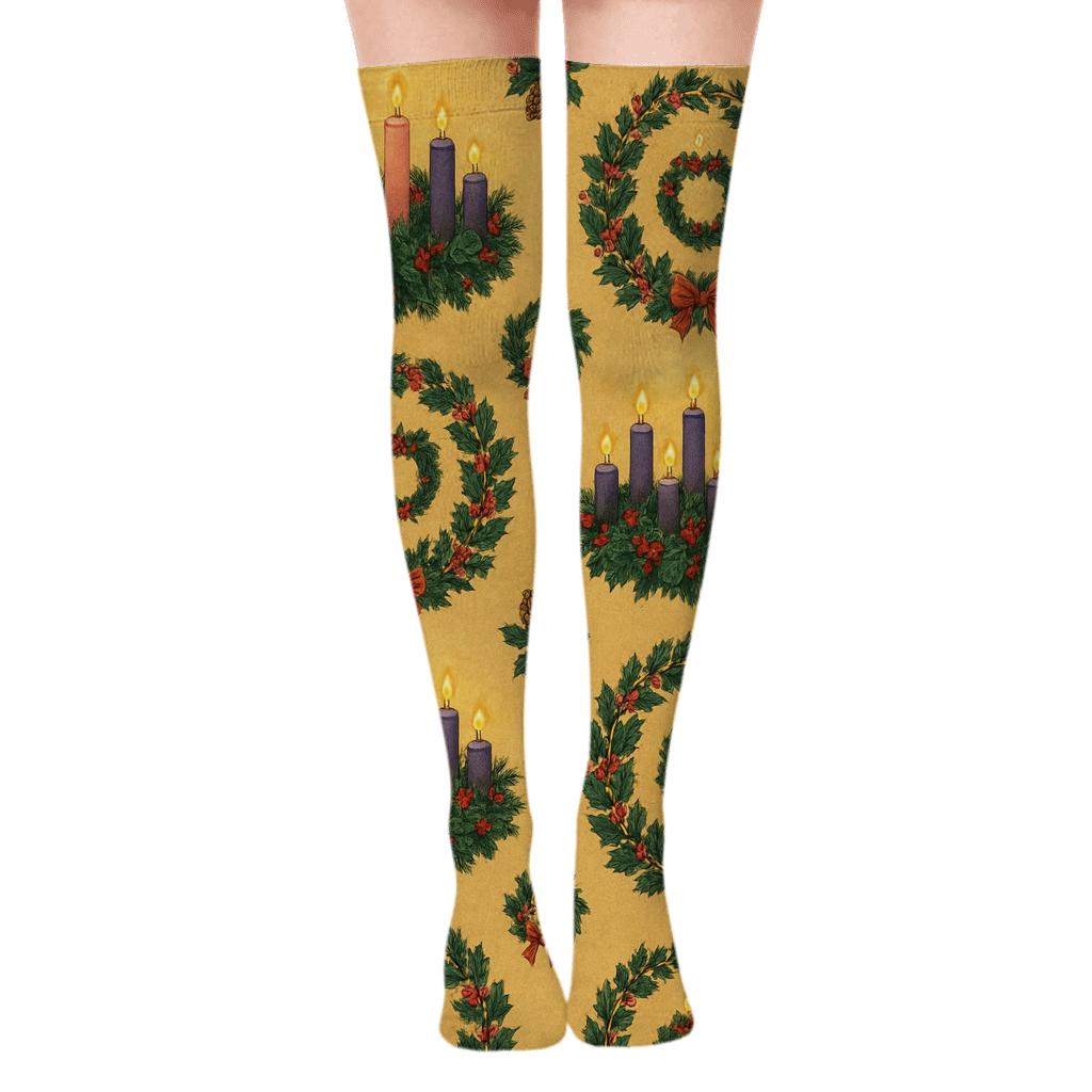 Botanical Collage Advent Wreath Candle Ring Tessellation trendy patterned over-the-knee socks