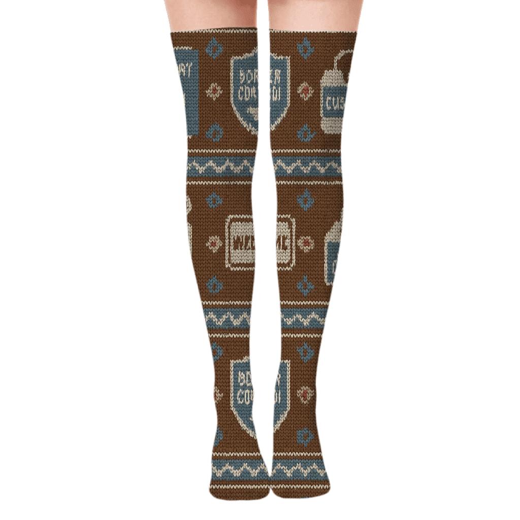 Passport Border Band Pattern With Immigration Officer Detail trendy patterned over-the-knee socks