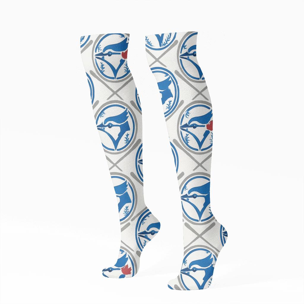 Baseball Seam Medallions With Blue Jays Wing Sweep personalized knee-high socks