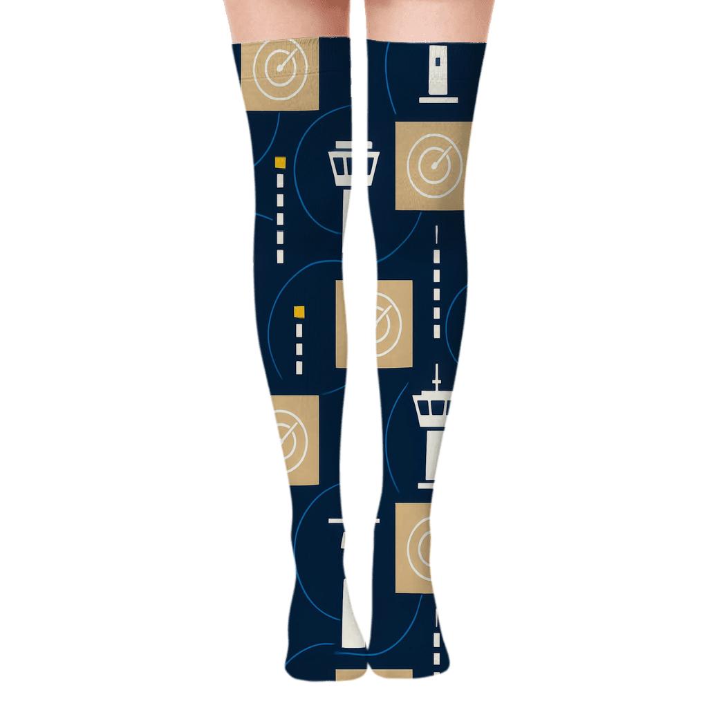 Radar Lattice Air Traffic Controller Pattern soft everyday over-the-knee socks
