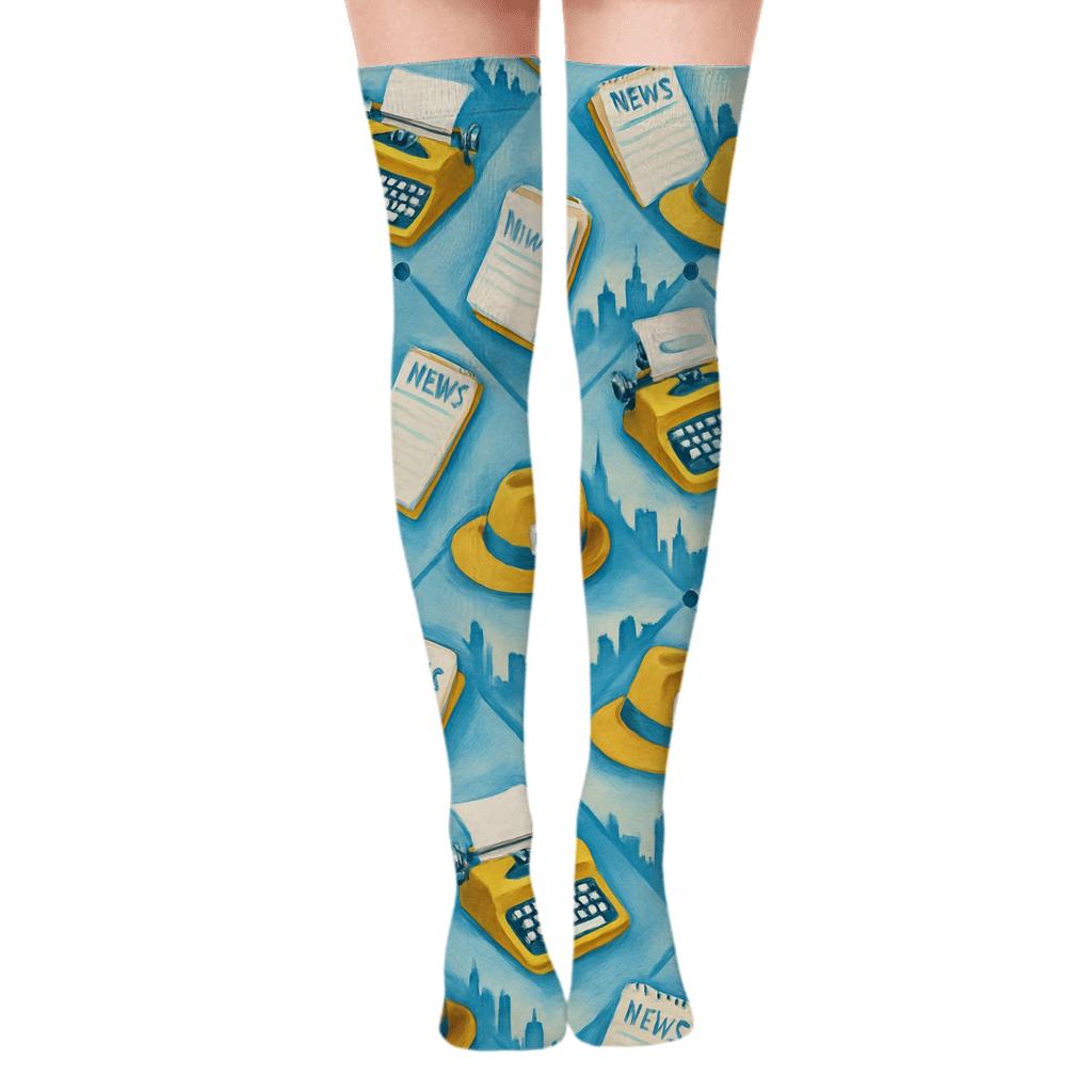 Journalist City Wrap Typewriter Lattice trendy patterned over-the-knee socks