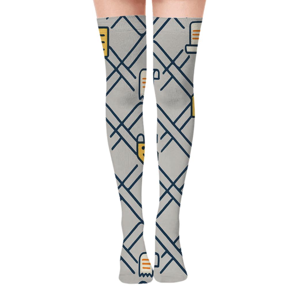 Paperclip Lattice With Office Manager Workflow Icons stylish fashion over-the-knee socks
