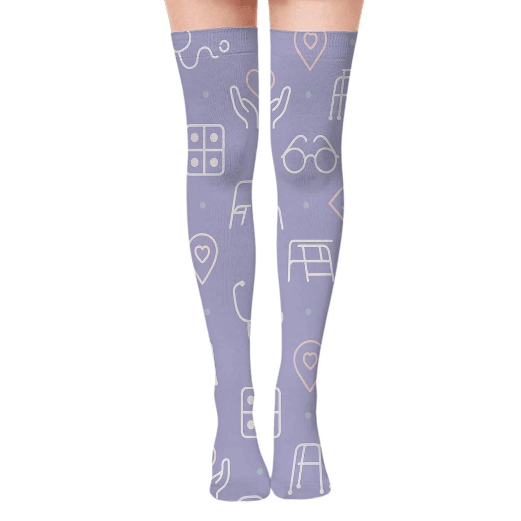 Lavender Lattice Of Care Tools For Elderly Care Worker soft everyday over-the-knee socks
