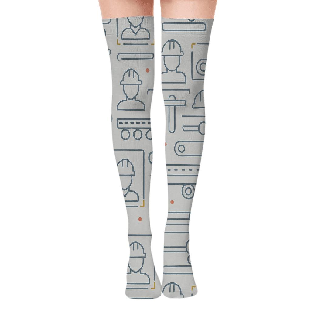 Conveyor Belt Blueprint Grid Factory Worker trendy patterned over-the-knee socks
