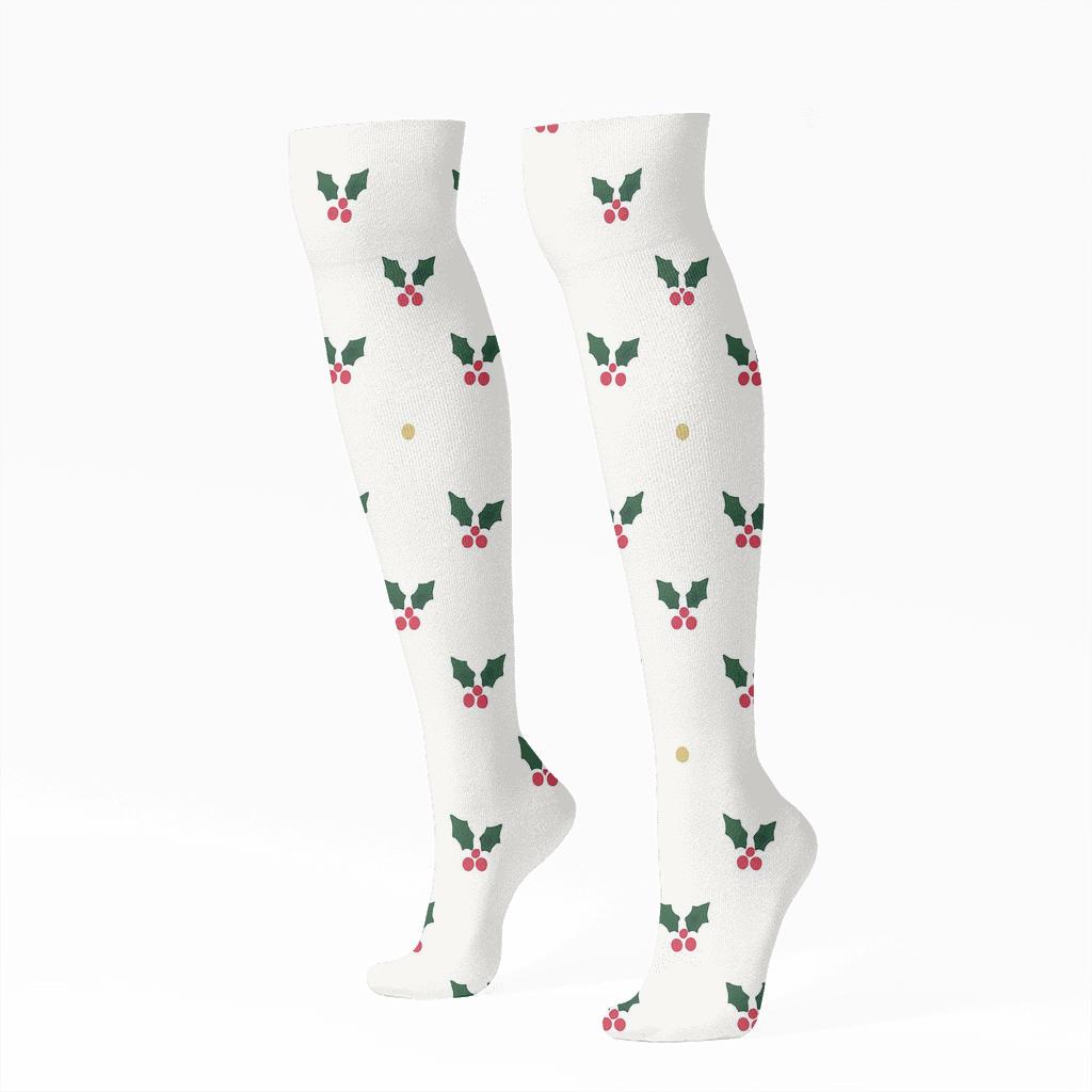Minimalist Holly Dot Field, Holiday White Edition comfortable cotton knee-high socks