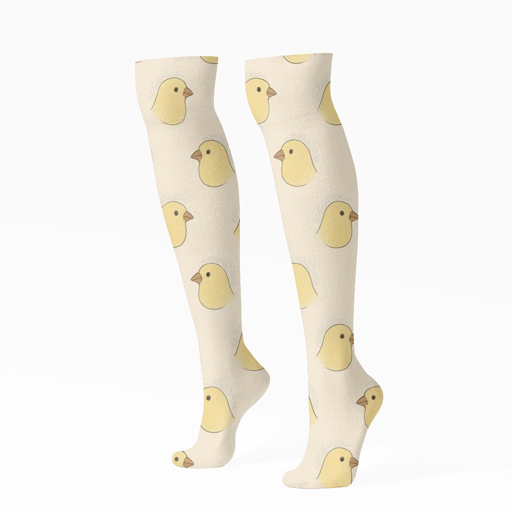 Canary Portrait Dot Repeat On Beige Background unique graphic knee-high socks