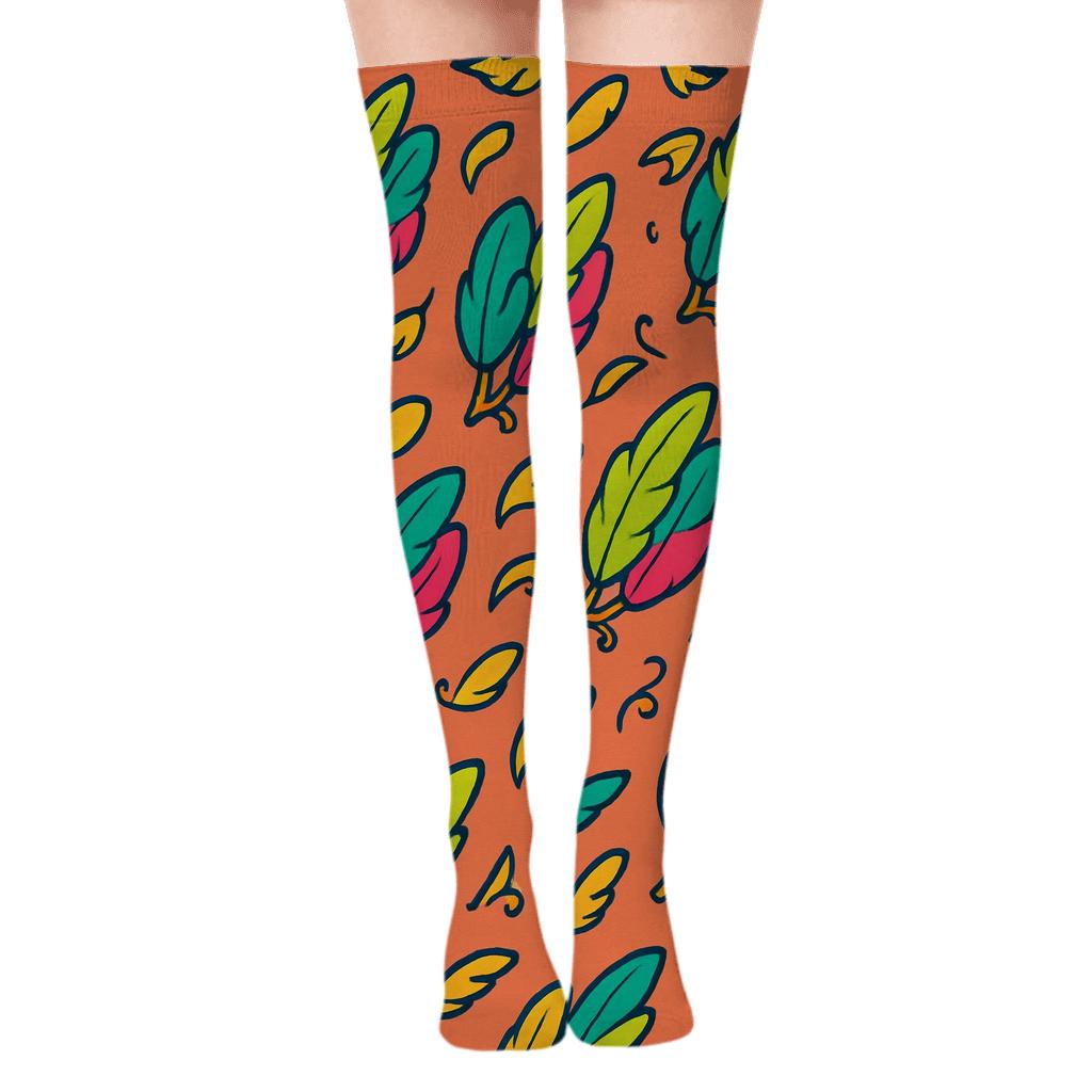 Parrot Plumage Scattered Tile On Coral Background soft everyday over-the-knee socks