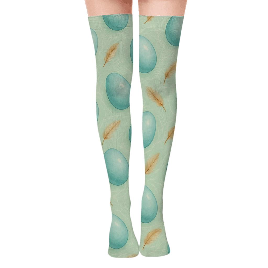 Robin Egg Oval Scatter On Mint Background stylish fashion over-the-knee socks