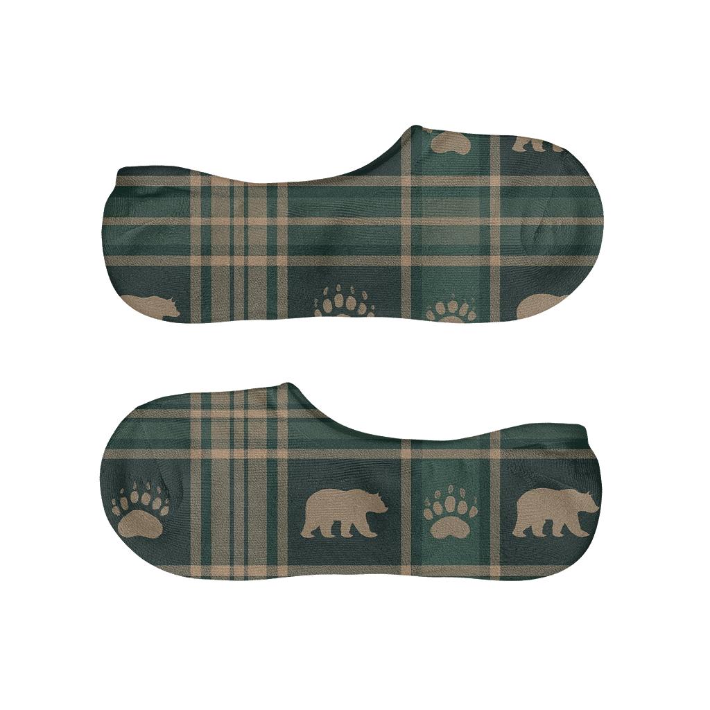 Forest Green Plaid With Bear Paw Texture breathable seamless no-show sockscustom no-show socks