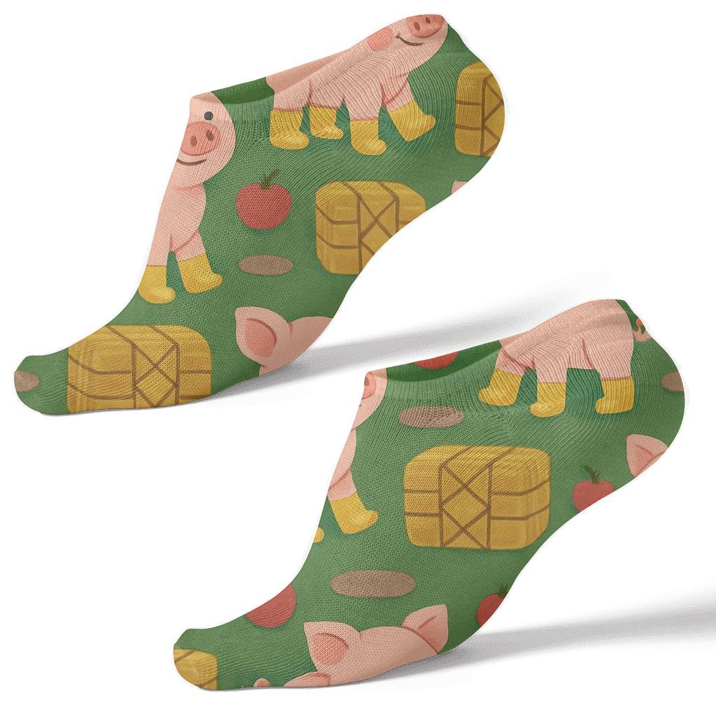 Straw Lattice Pig Parade Ankle Length Socks