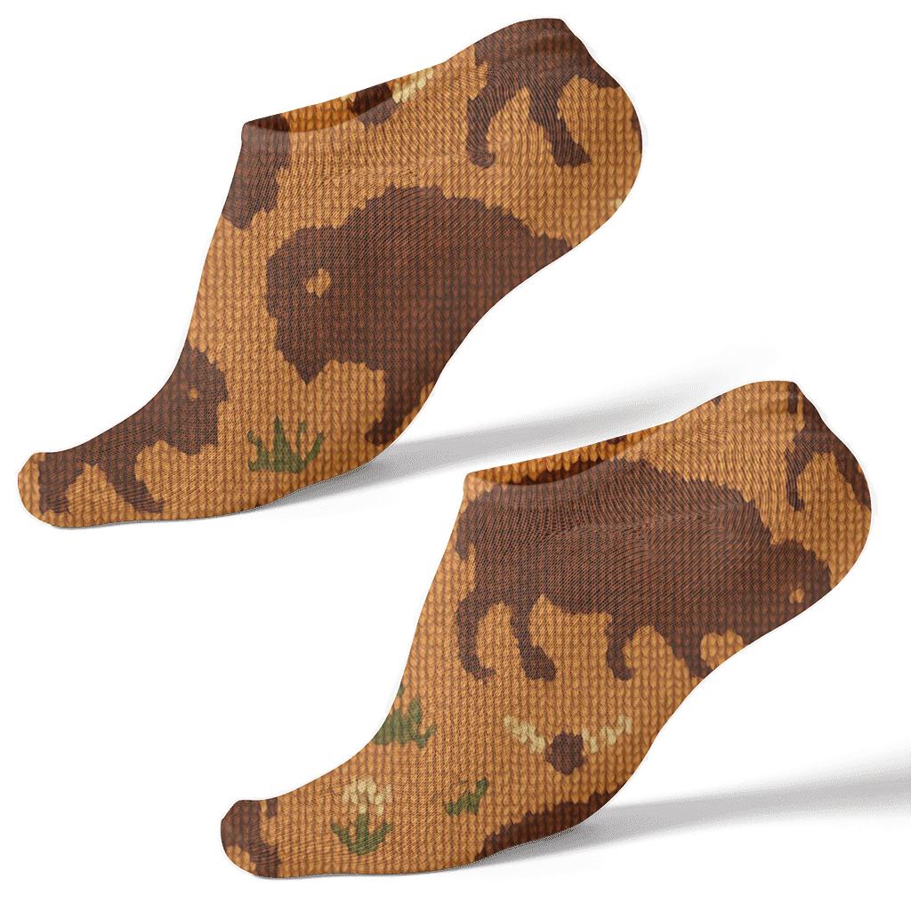Knitted Prairie Mosaic Bison comfortable cotton ankle socks
