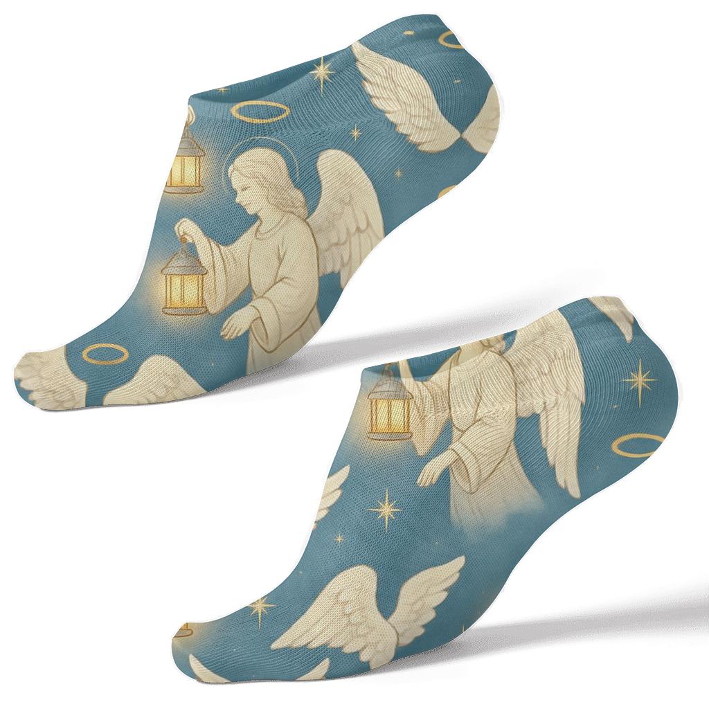 Heavenly Collage Pattern With Angel Lanterns designer print ankle socks