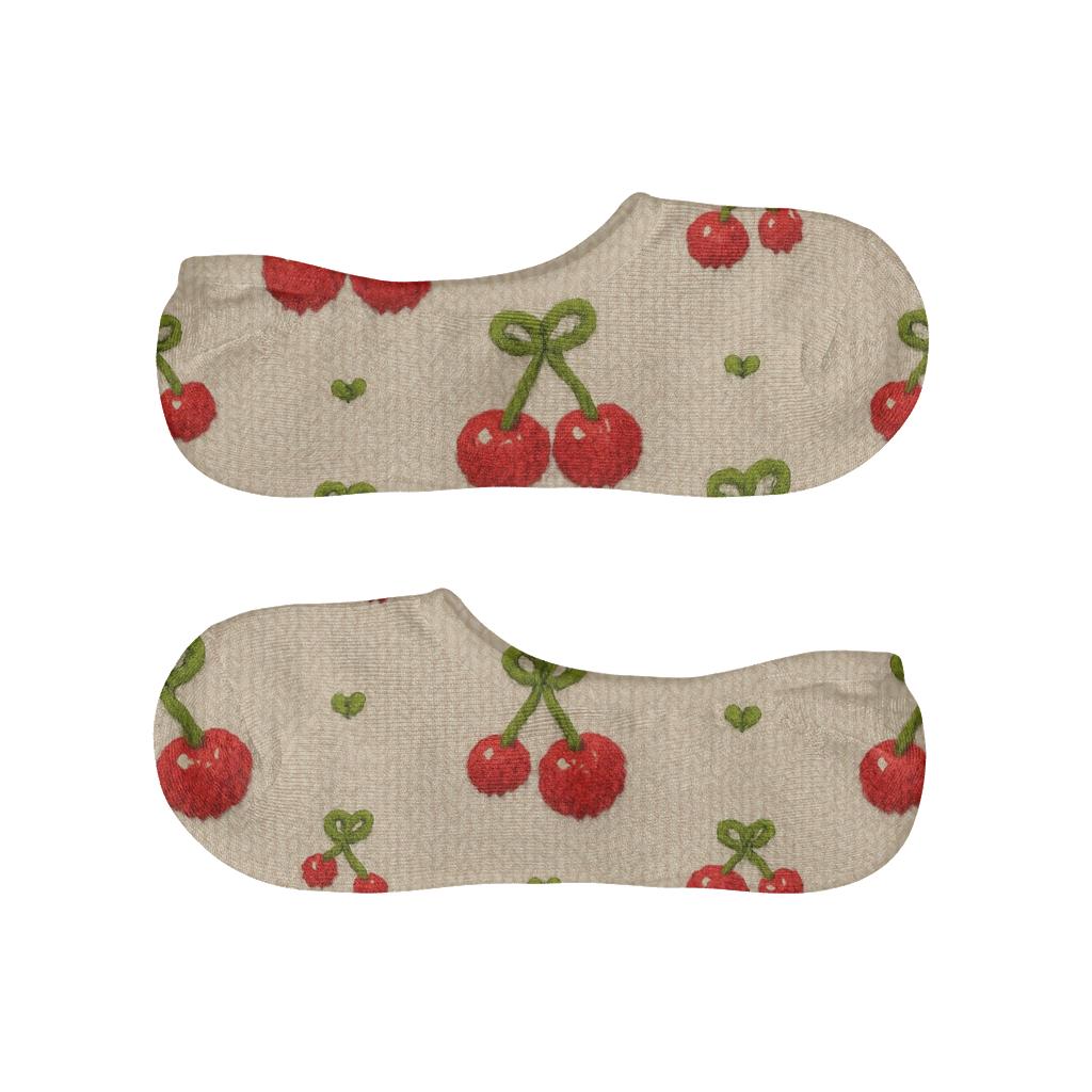 Knitted Lattice Pattern With Cherry Accents designer print no-show socks