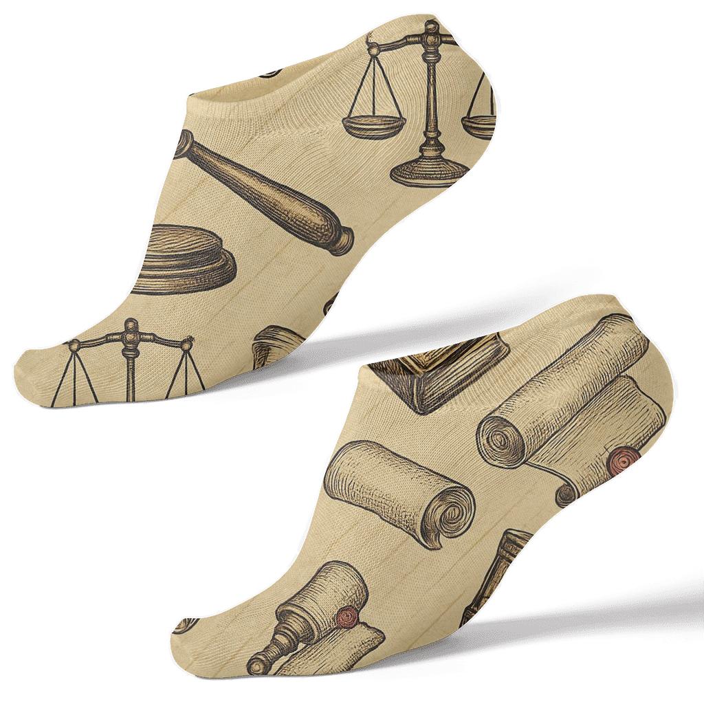 Vintage Court Ledger Pattern With Judge Motifs designer print ankle socks