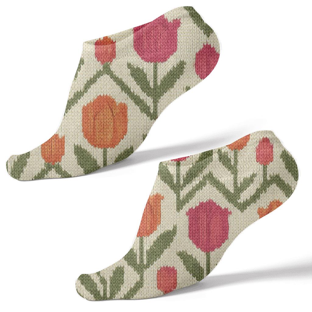 Sunset Tulip Knit Chevron On Cream Background soft everyday ankle socks
