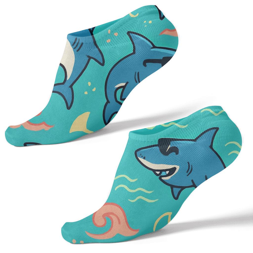 Surf Party Tiles With Sunglasses Shark personalized ankle socks
