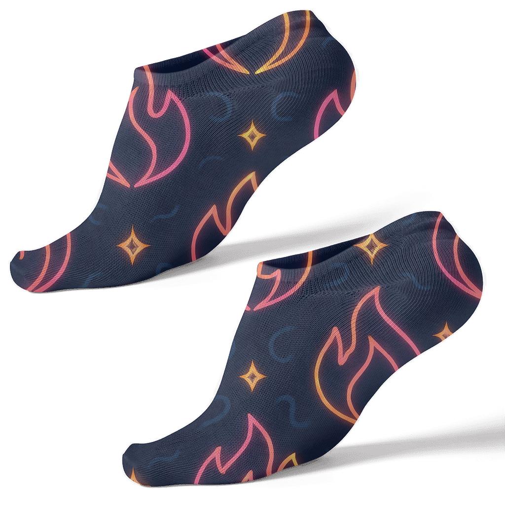 Neon Flame Chevron Bands On Deep Navy comfortable cotton ankle socks