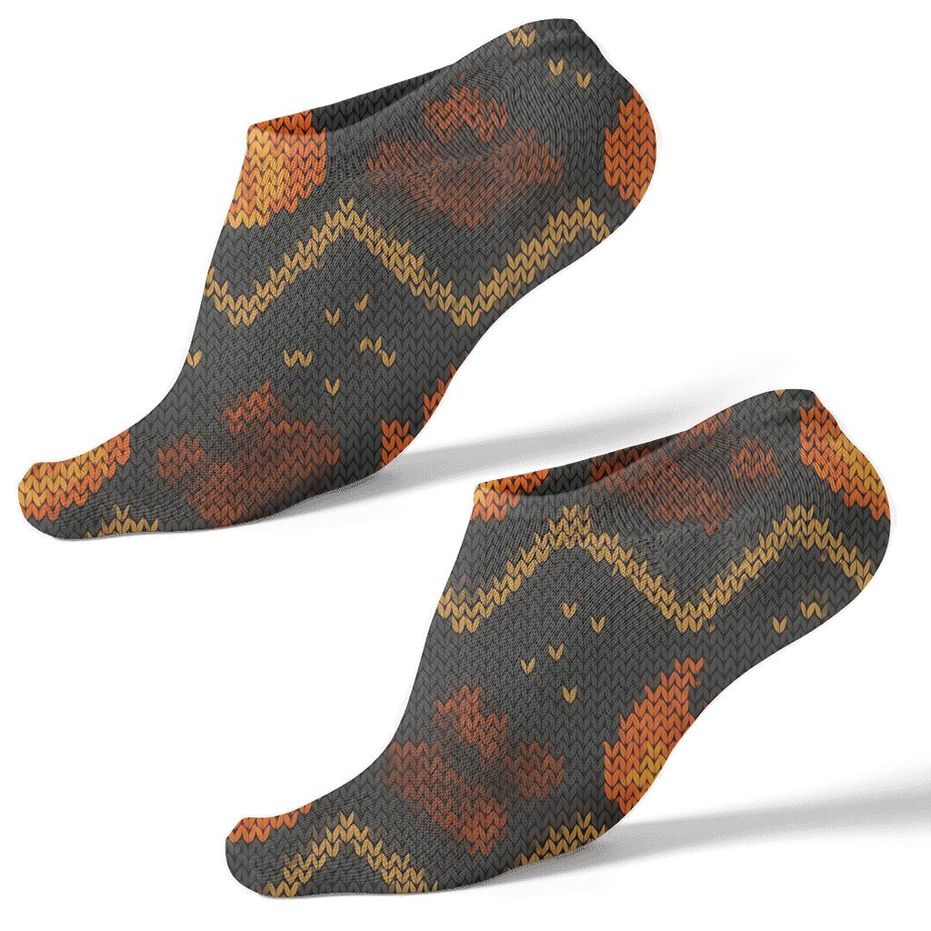 Heart-Ember Chevron Fireside Weave designer print ankle socks