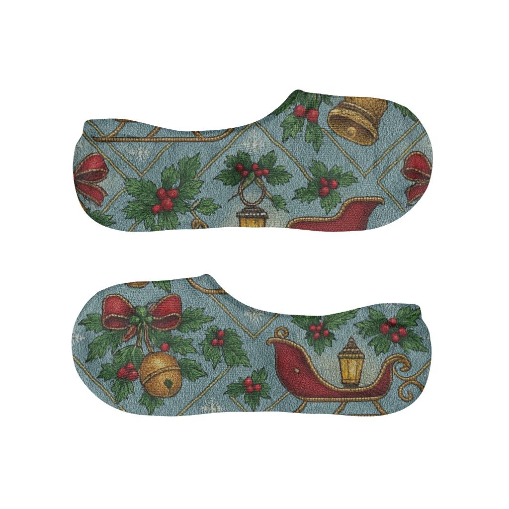 Lantern Lit Sleigh Tessellation On Icy Blue anti-slip no-show socks