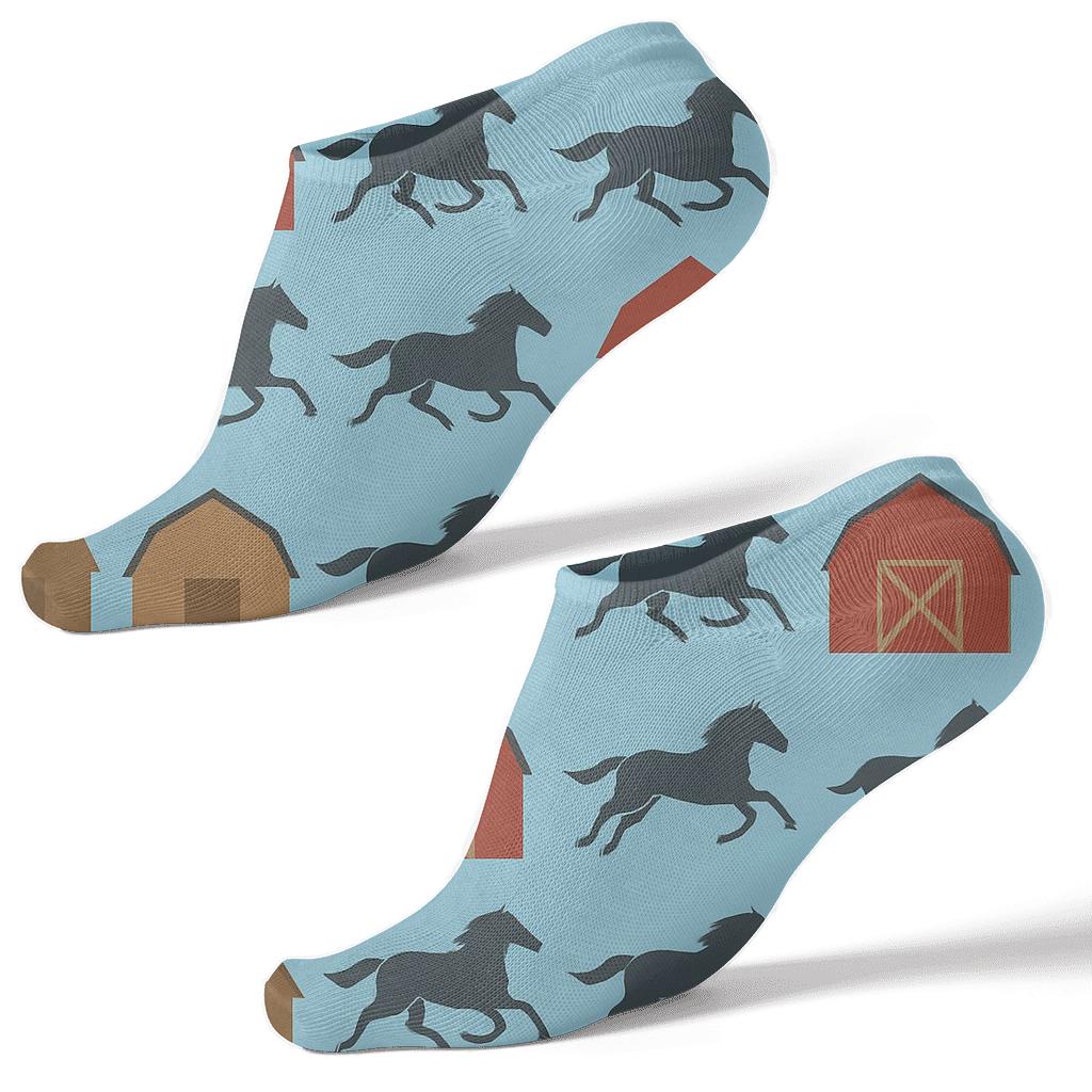 Barn Silhouette Grid With Rancher Horse Progression custom ankle socks