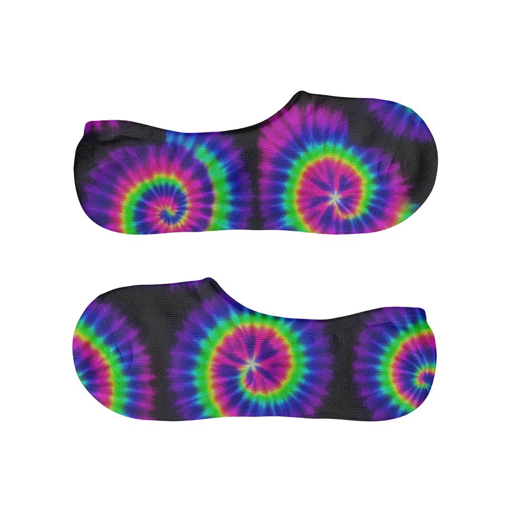 Neon Spiral Whorl Tilework On Black Background comfortable low-cut socks