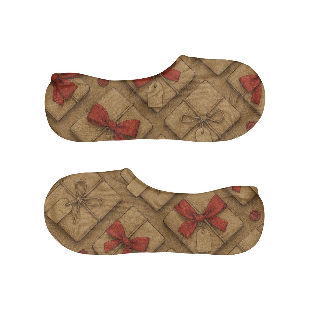 Ribbon Lattice Presents Study On Kraft Brown low cut no-show socks