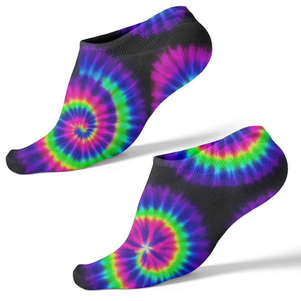 Neon Spiral Whorl Tilework On Black Background comfortable cotton ankle socks