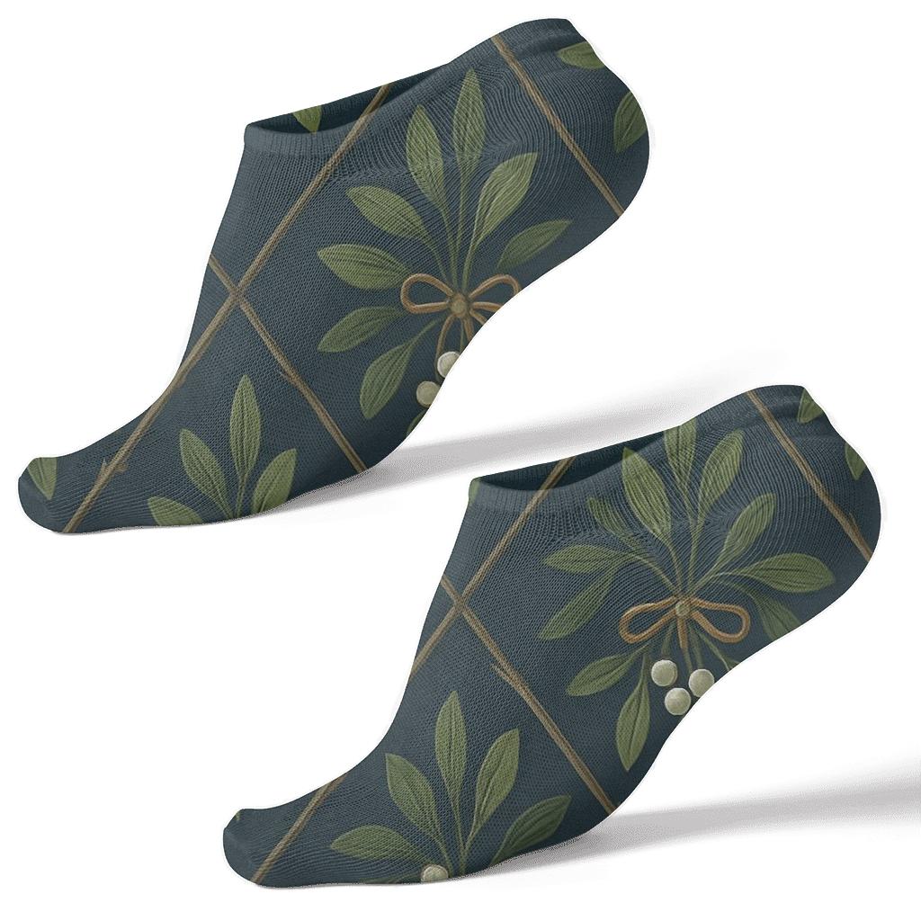 Botanical Poster Look With Mistletoe Lattice Repeat trendy patterned ankle socks