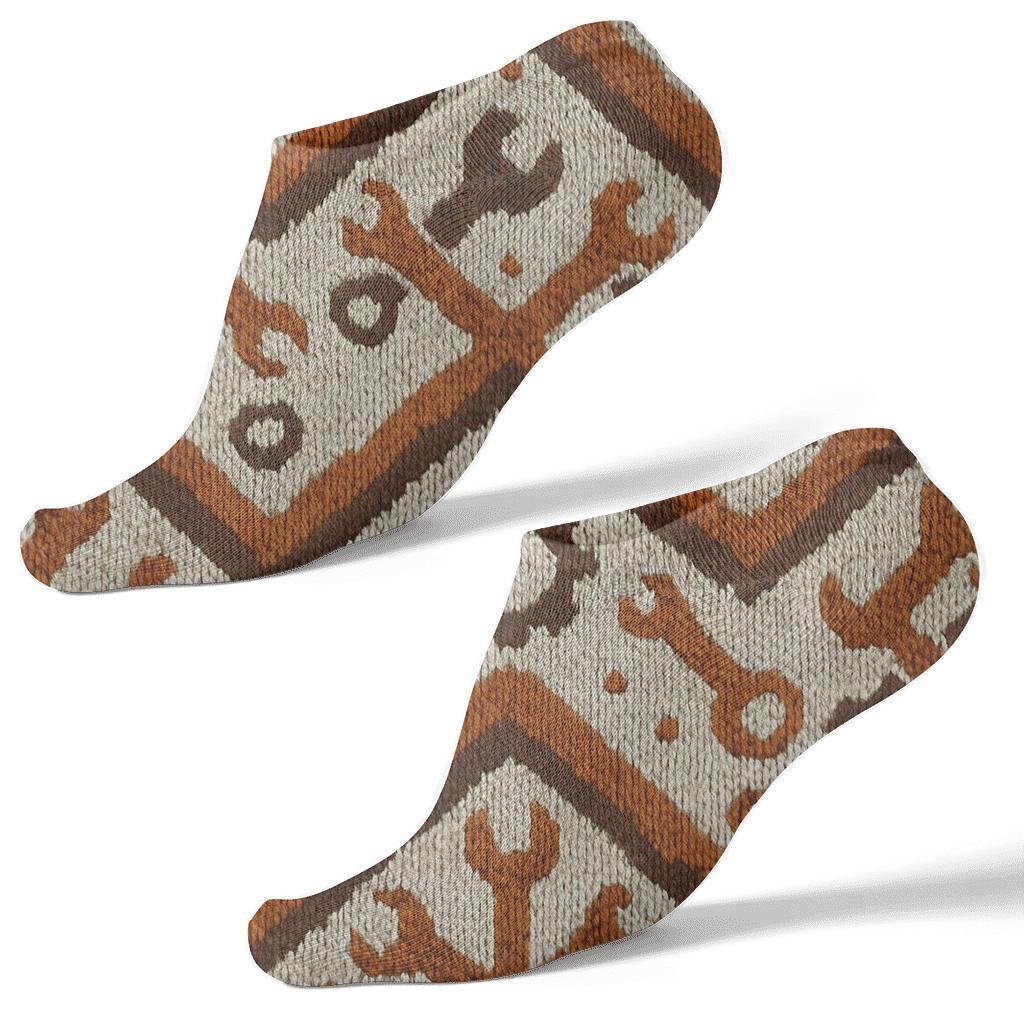 Knitted Pattern Illusion With Mechanic Tool Chevron comfortable cotton ankle socks