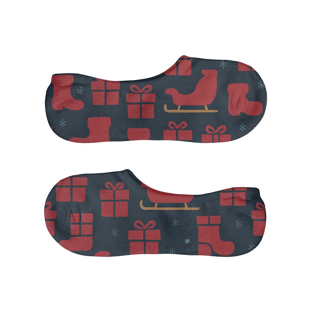 Midnight Blue Sleigh Tessellation Santa Claus Print trendy no-show sock styles