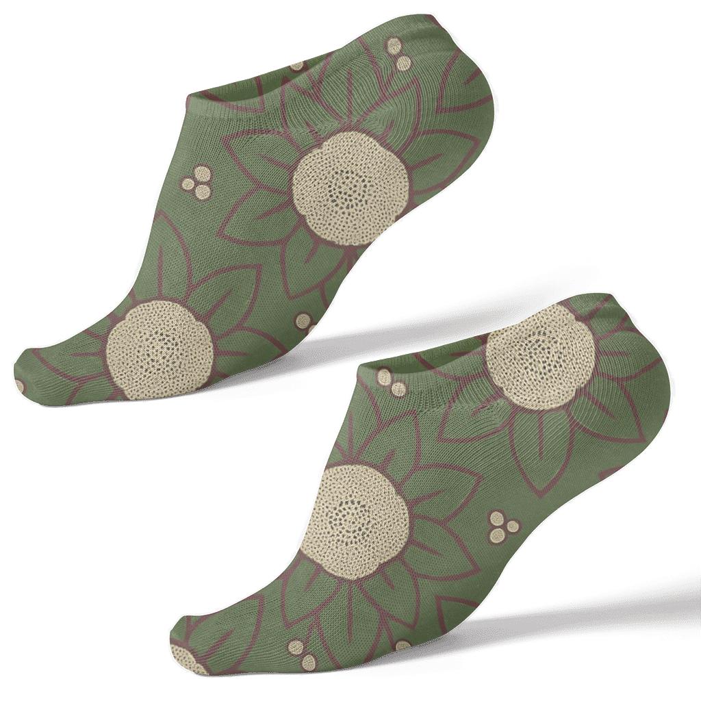 Ivory Cyathia Dotwork Medallions On Moss Green designer print ankle socks