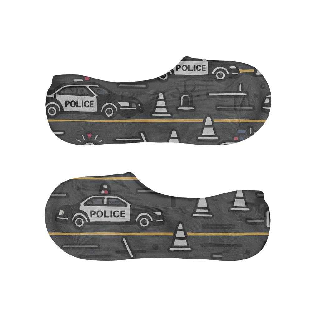 City Strip Wrap Pattern With Police Officer Night Patrol anti-slip no-show socks