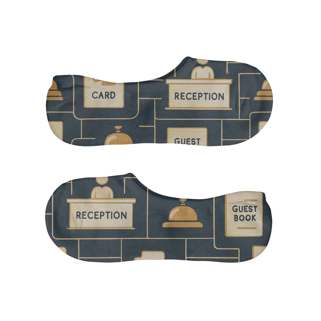 Check In Lattice With Hotel Receptionist Icons anti-slip no-show socks