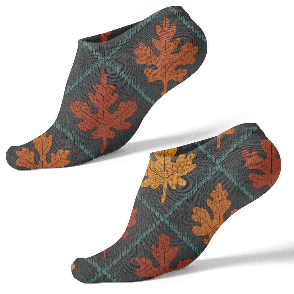 Knitted Leaf And Scarf Chevron On Charcoal Background comfortable cotton ankle socks
