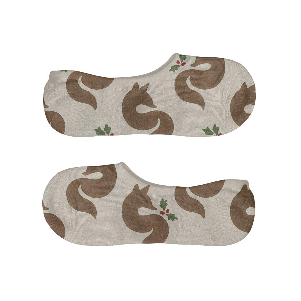 Minimal Fox Silhouette Holly Lattice On Warm Ivory Background soft cotton no-show socks