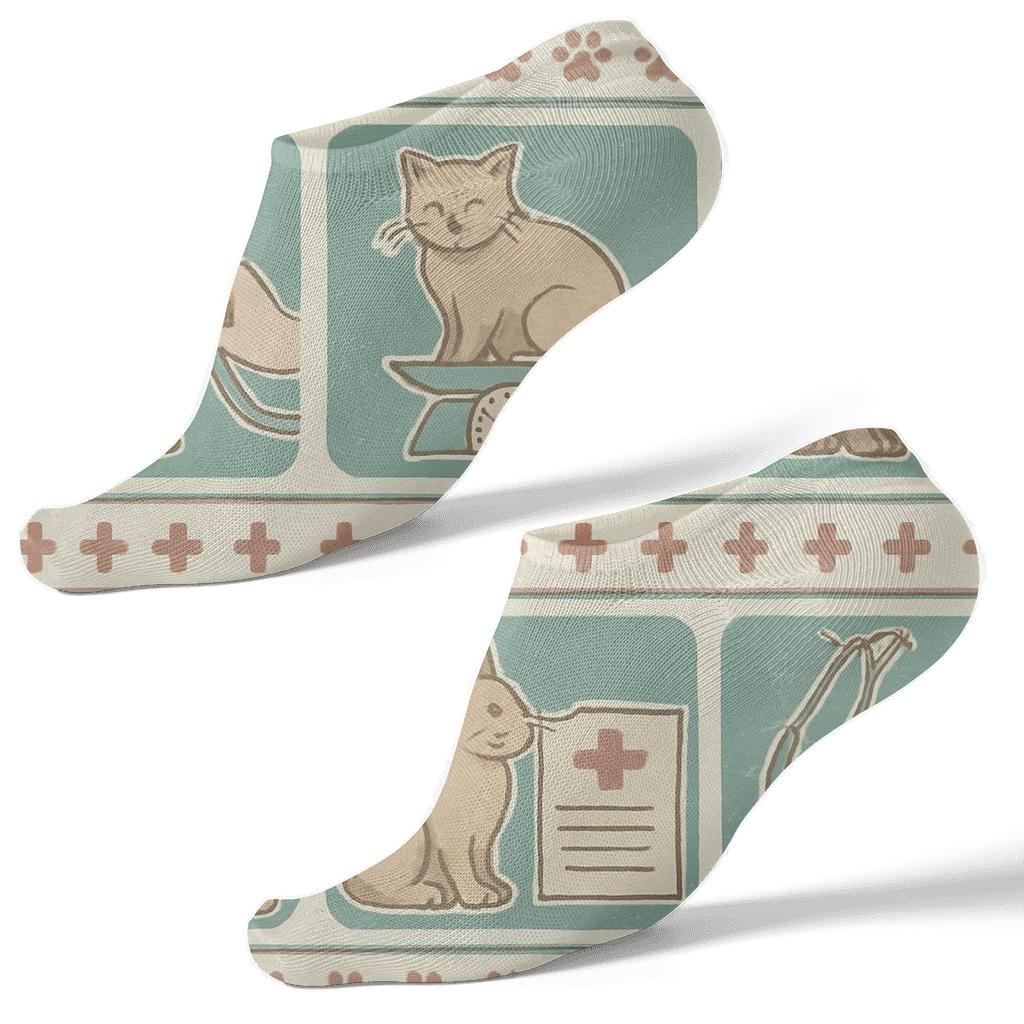 Pet Care Bands On White Background With Veterinary Technician designer print ankle socks