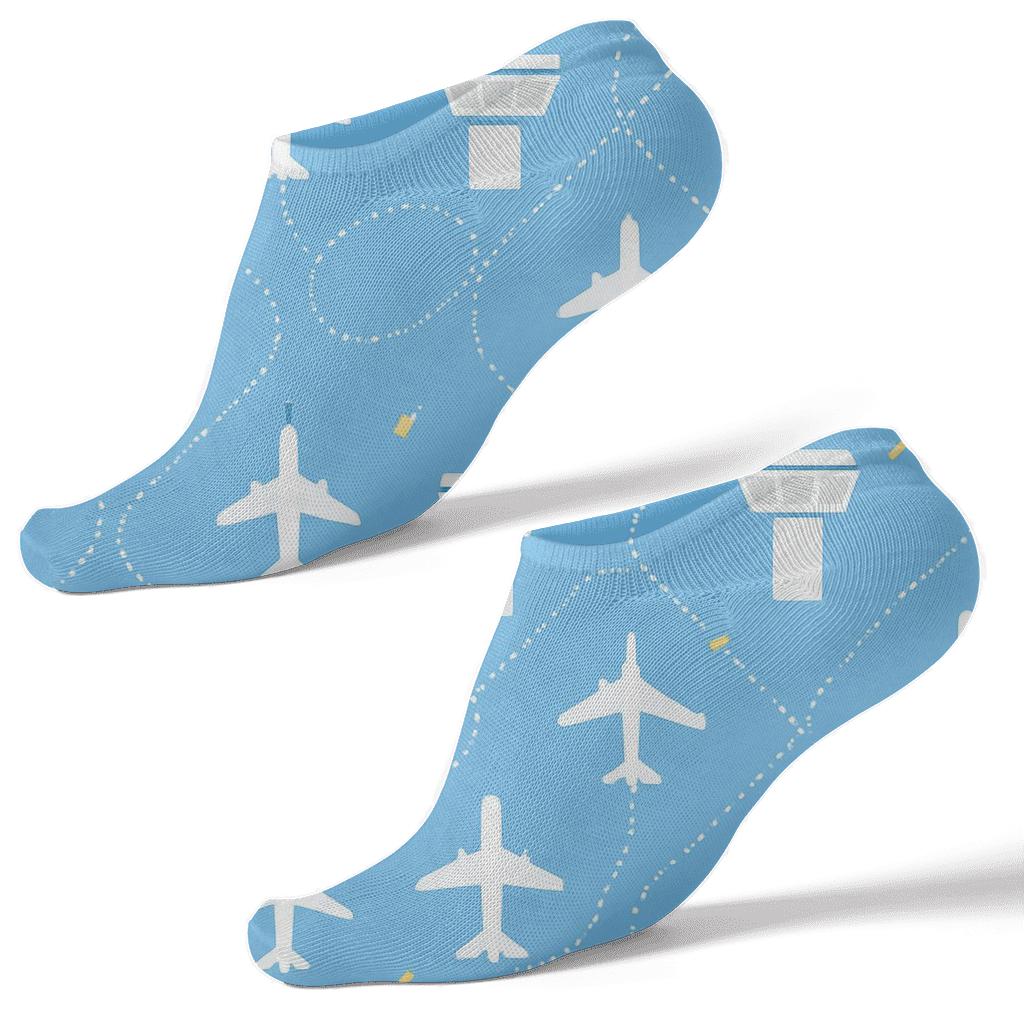 Control Tower Tessellation In Sky Blue Air Traffic Controller Pattern stylish athletic ankle socks