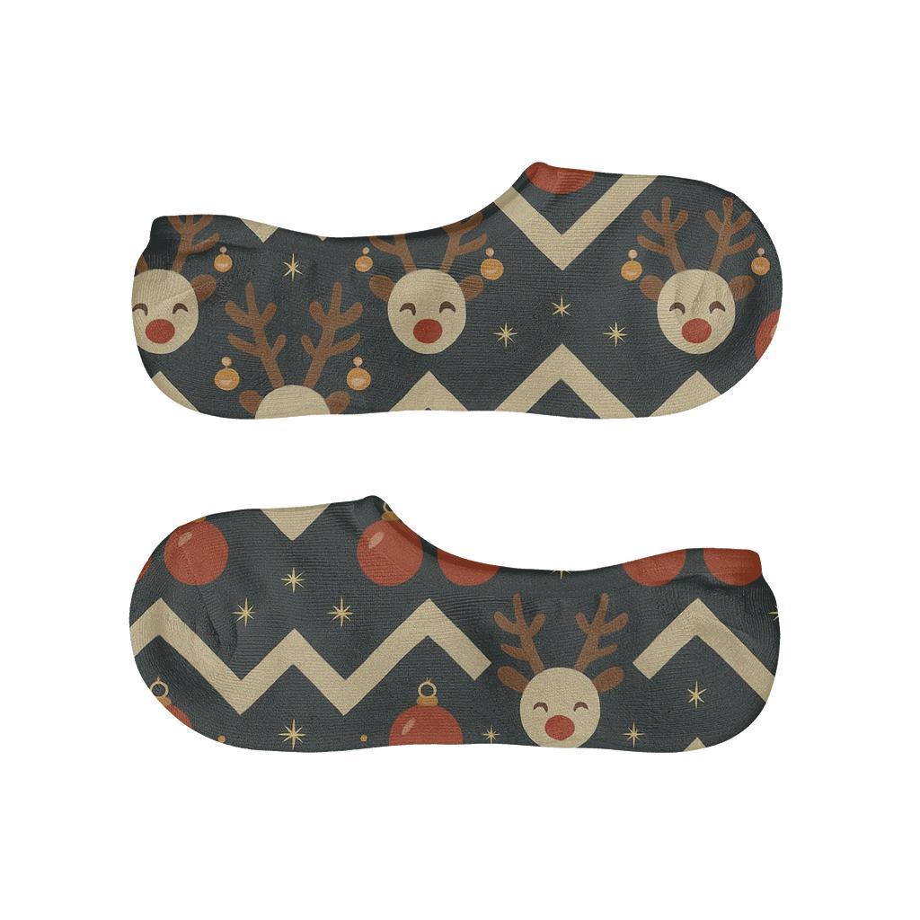 Xmas Reindeer Ornament Chevron On Charcoal Background unique hidden socks