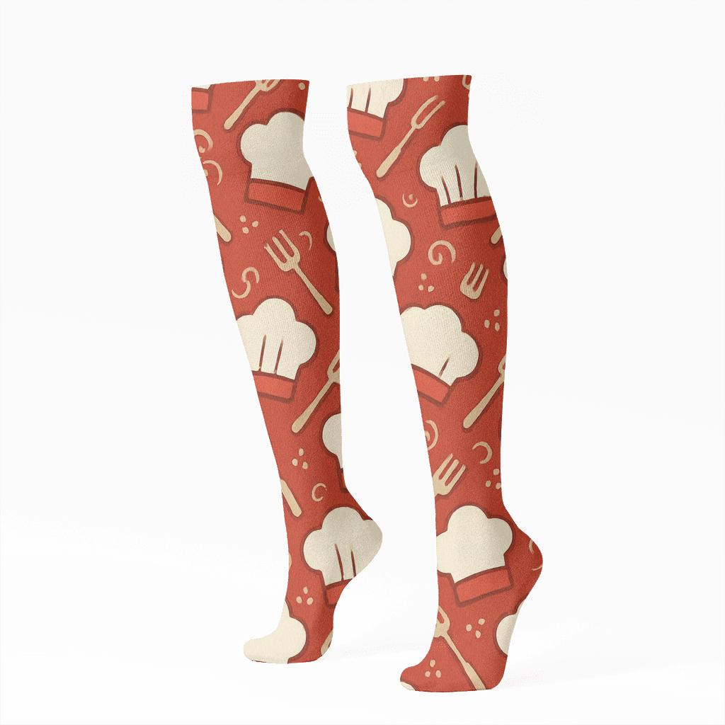 Chef Hat Lattice In Tomato Red comfortable cotton knee-high socks