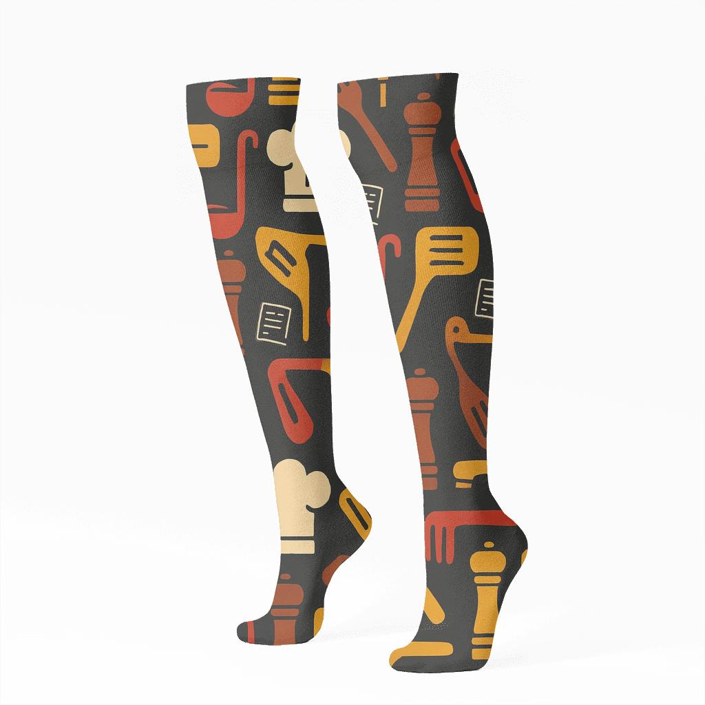Chef Hat And Ladle Tessellation Cook Crafted unique graphic knee-high socks