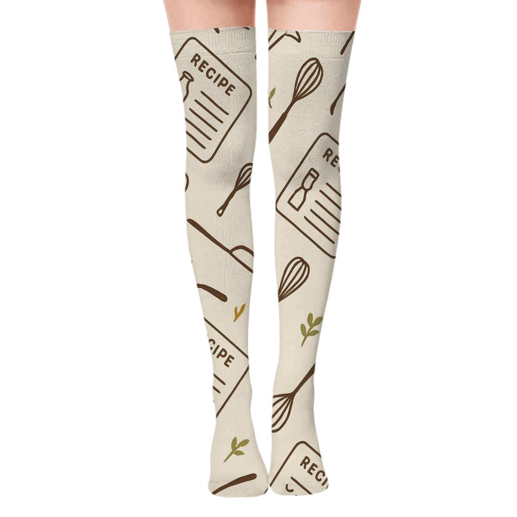 Utensil Rhythm With Chef Recipe Cards premium cozy over-the-knee socks
