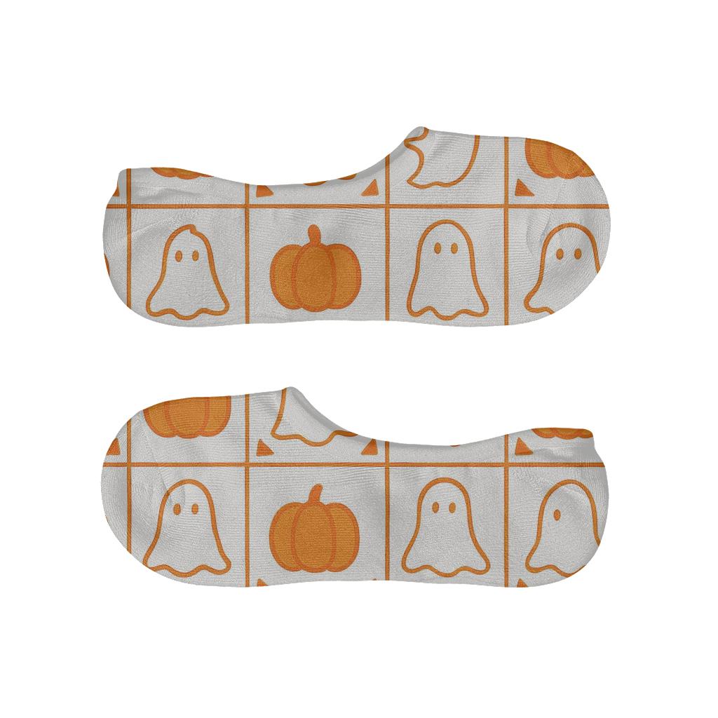Ghost And Pumpkin Alternating Checker On White Background personalized invisible socks