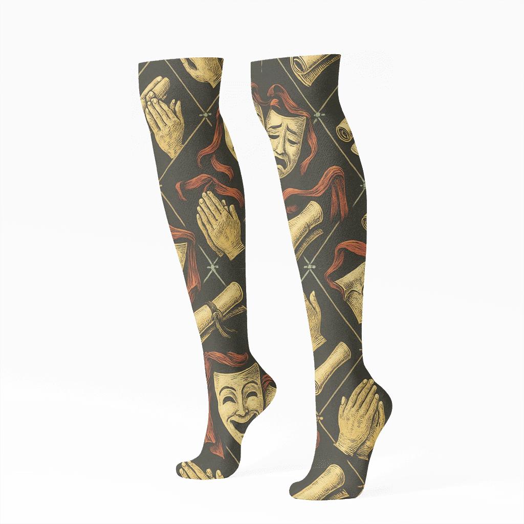 Vintage Poster Tiles With Actor Masks custom knee-high socks