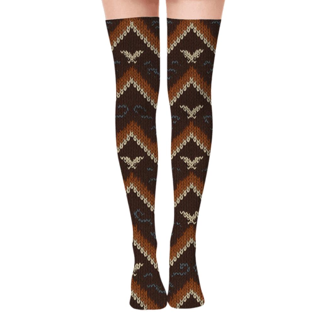 Feather Chevron Knit With Eagle Accents stylish fashion over-the-knee socks